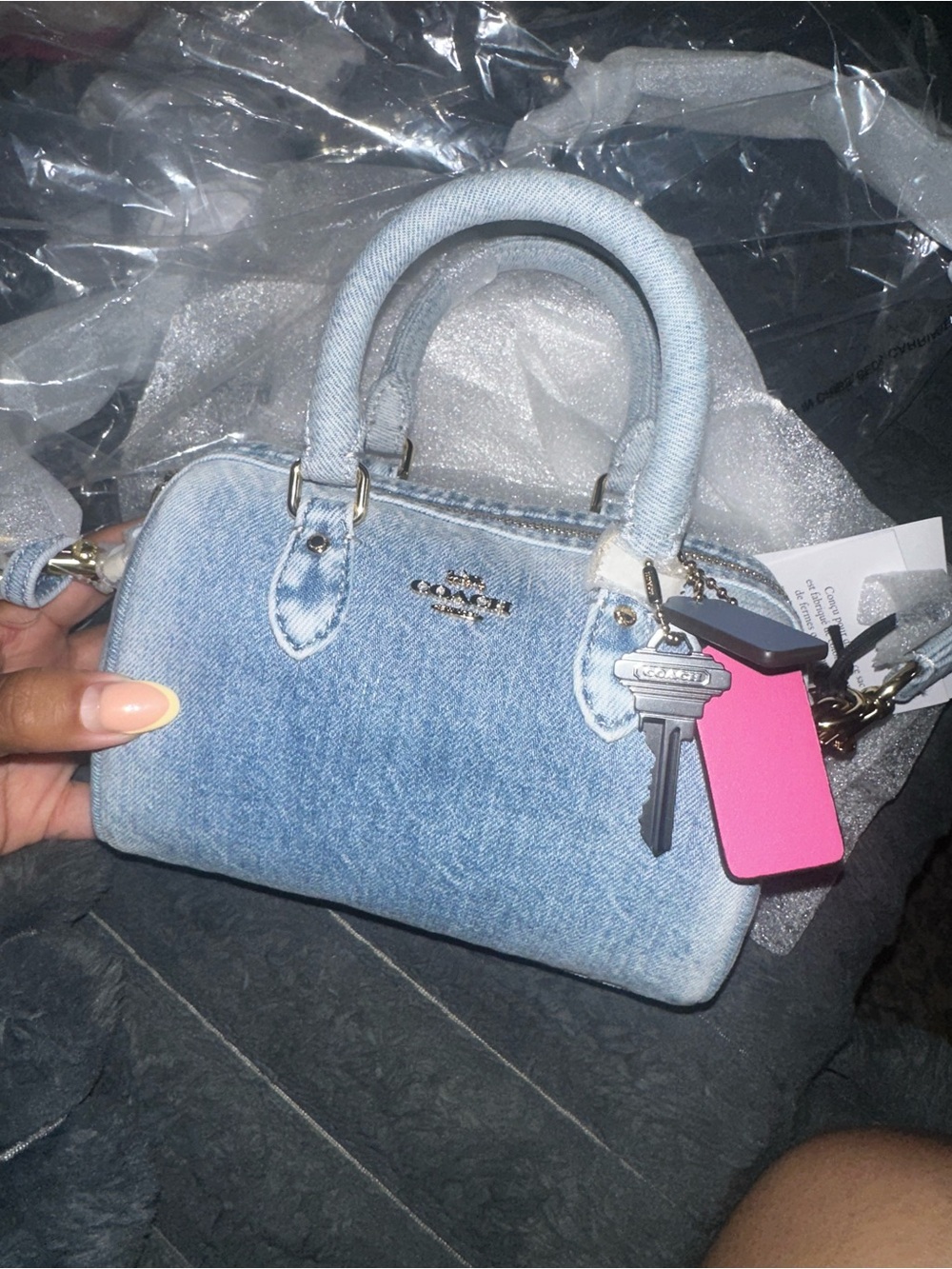 Coach Denim Mini Satchel with Pink Tag